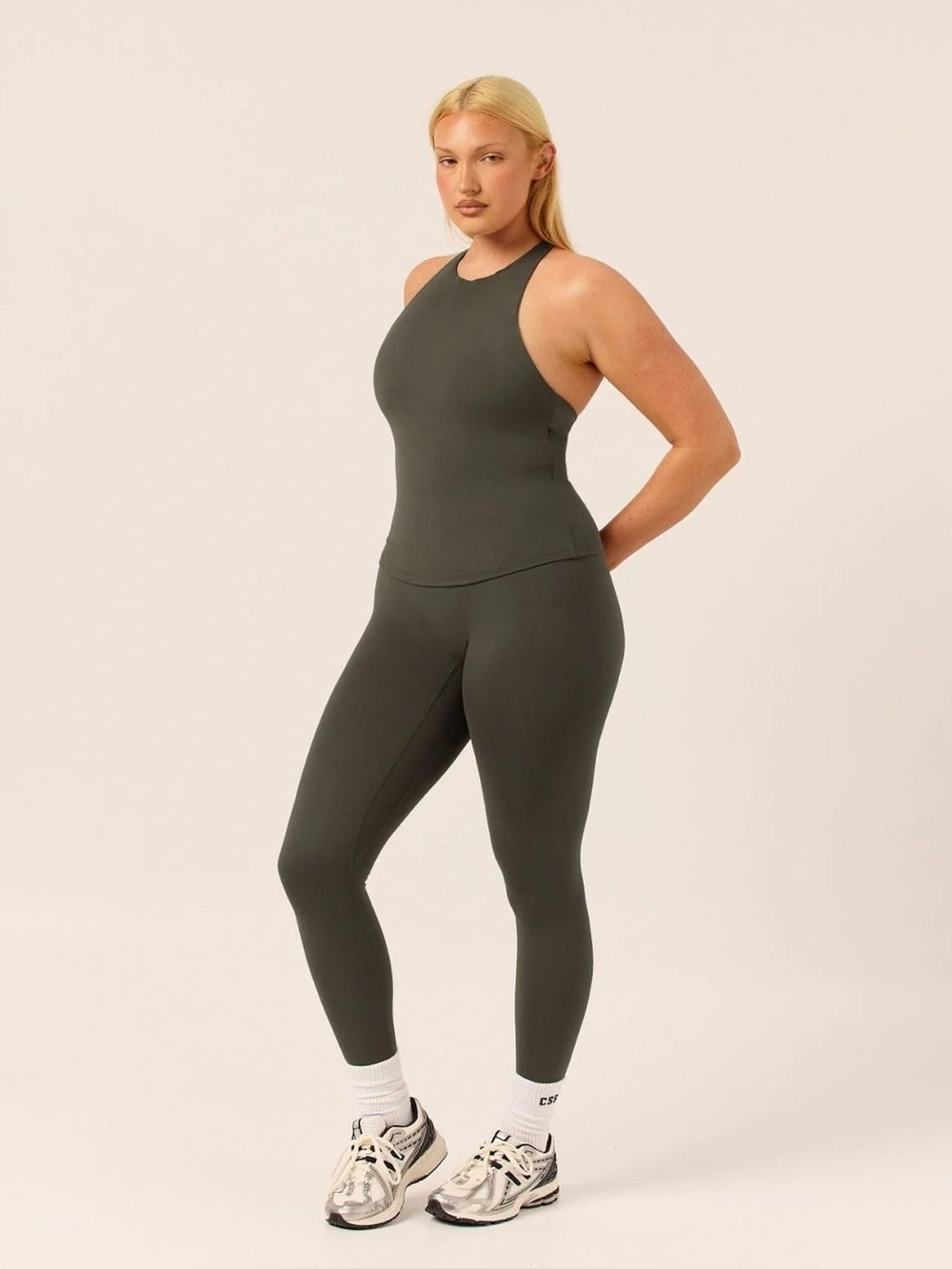 Crop Shop Boutique Serenity Invisible Scrunch Legging in Deep Olive - Picture 2 of 9